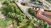 Luftaufnahme des Sanierungsabschnitts an der Alten Elbe zwischen Kanonenbahnbrücke und Büchnerstraße in Magdeburg. 