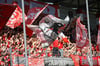 Fans des Halleschen FC reisen nach Magdeburg im Konvoi an, hier ein Bild im heimischen Stadion. 