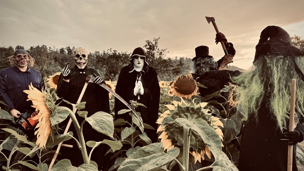 Kürzlich beim Fotoshooting: Das "Hexenhaus"-Team aus Westerhausen bereitet sich auf das diesjährige Horror-Labyrinth vor.