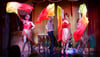 Fast zehn unterschiedliche Kostüme tragen Stefan „Sweety“ Schneegaß (links) und Mario „Male Diva“ Welker (Mitte rechts) während der Sommer-Show „Kinky Summer“.