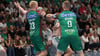 Für die Spieler der TSV Hannover-Burgdorf gab es kaum ein Durchkommen gegen die Deckung der Grün-Roten umd Magnus Saugstrup (l.) und Tim Zechel.