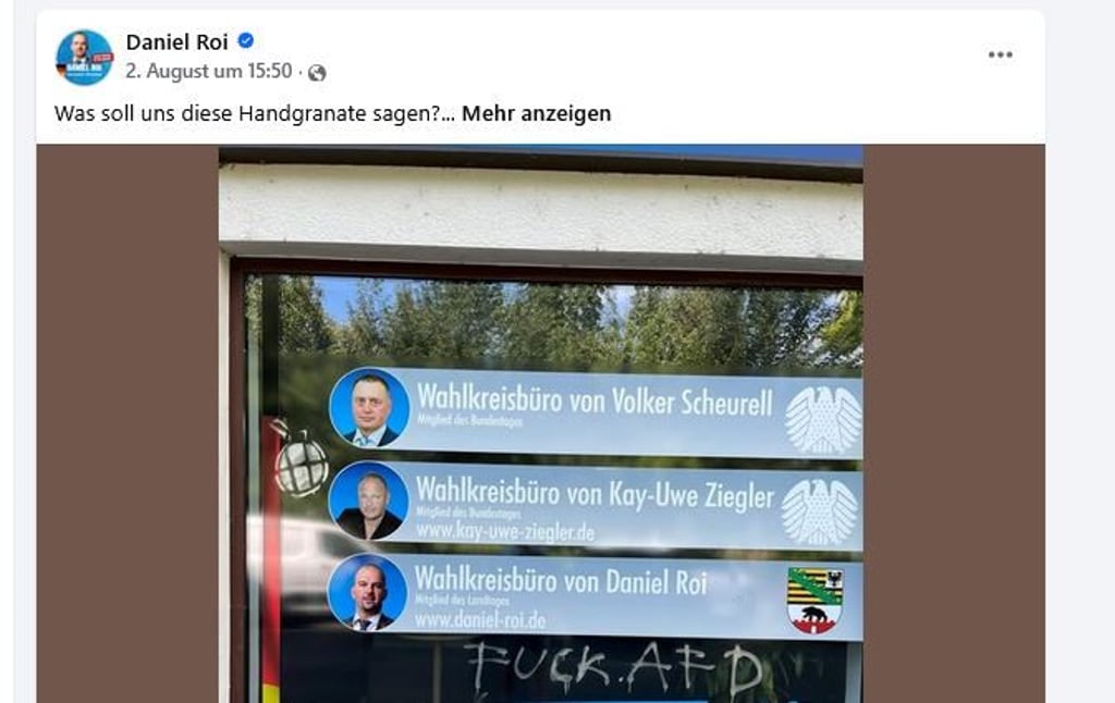 Der Facebook-Post mit dem beschmierten AfD-Büro-Schaufenster.