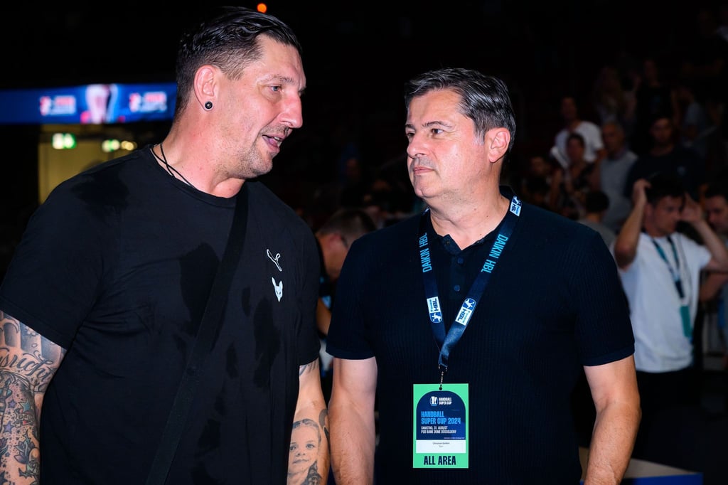 Würden sich über einen Handball-Standort München freuen: Füchse-Sportvorstand Stefan Kretzschmar (l) und Dyn-Gründer Christian Seifert.