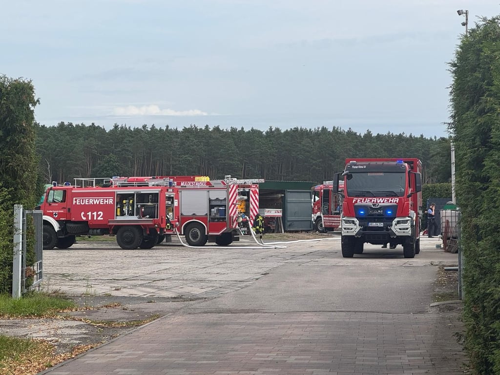 Die Feuerwehr vor Ort in Schmerz. Hier hatte es eine Detonation gegeben.
