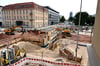 Die Baustelle an der Kreuzung Guerickestraße/Bremerstraße. Die SWM arbeiten hier unter anderem an der Fernwärmeversorgung für die Altstadt. Nun verzögern sich die Bauarbeiten teilweise.