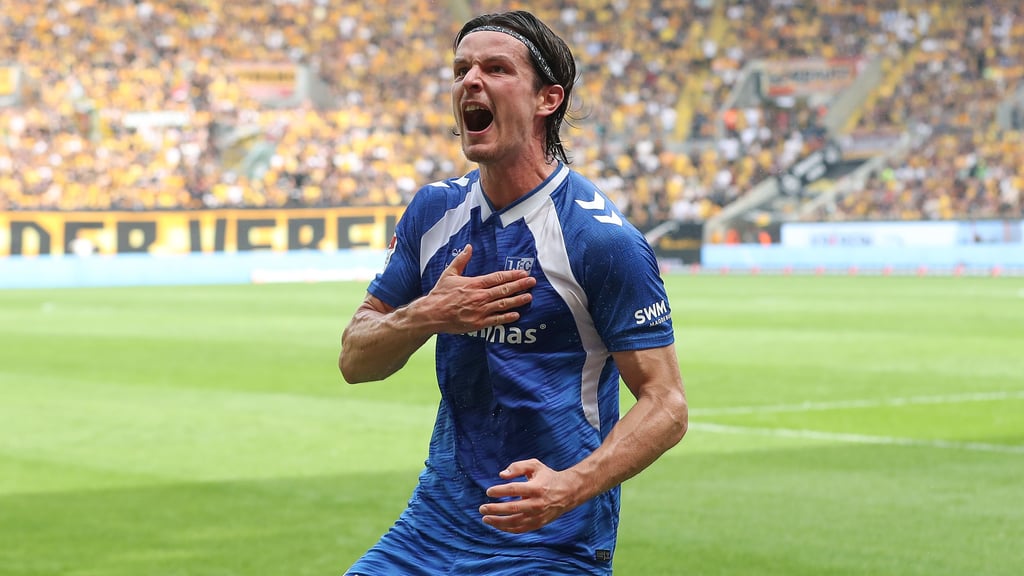 Jean Hugonet traf beim Elb-Clasico zwischen dem 1. FC Magdeburg und Dynamo Dresden zum zwischenzeitlichen 0:1.