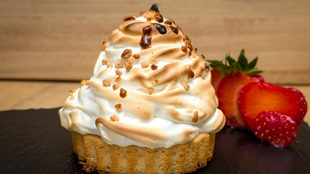 Sieht wie ein Törtchen mit Sahne aus, doch es hat einen eiskalten Kern: Der Eischnee, der hier beim Grillen zum Baiser wird, verhindert als schützende Hülle, dass das Eis im Inneren schmilzt.