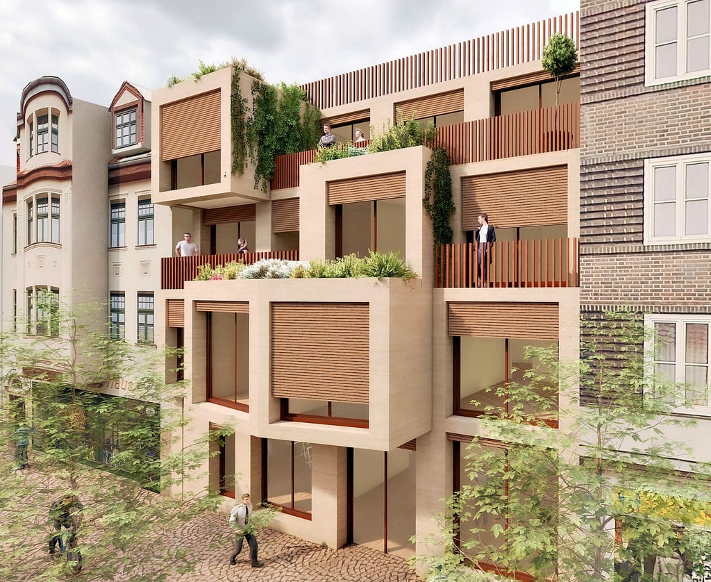 Die Visualisierung zeigt die künftige Fassade in der Burgstraße. Die Erker-Optik des alten Reuterhauses wurde aufgegriffen. Die zweite Fassade zum Ratswall wird ähnlich gestaltet sein.
