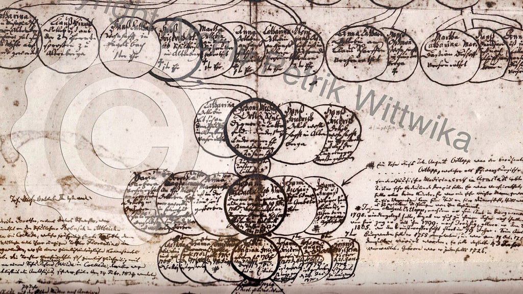 Ein um 1740 aufgestelltes „Stammregister“ bildet den Ausgangspunkt für die Familienchronik der Familie Ortlepp, die insgesamt zehn Generationen der Familie des Dichters Ernst Ortlepp abbildet.
