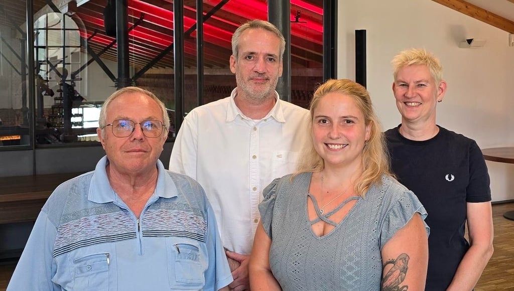 Die BSW-Vorstandsmitglieder in Magdeburg (v. l.): Hugo Boeck, Schatzmeister, Marcel Hartung, Vorsitzender, Sara Georges, Vorsitzende, und Anja Uhle, stellvertretende Vorsitzende.