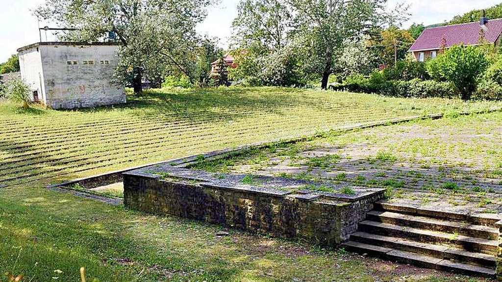 Von Gras überwuchert: Blick auf das Gelände der alten Freilichtbühne an der Walkmühle in Sangerhausen. Die BIS will das Gelände wiederbeleben.