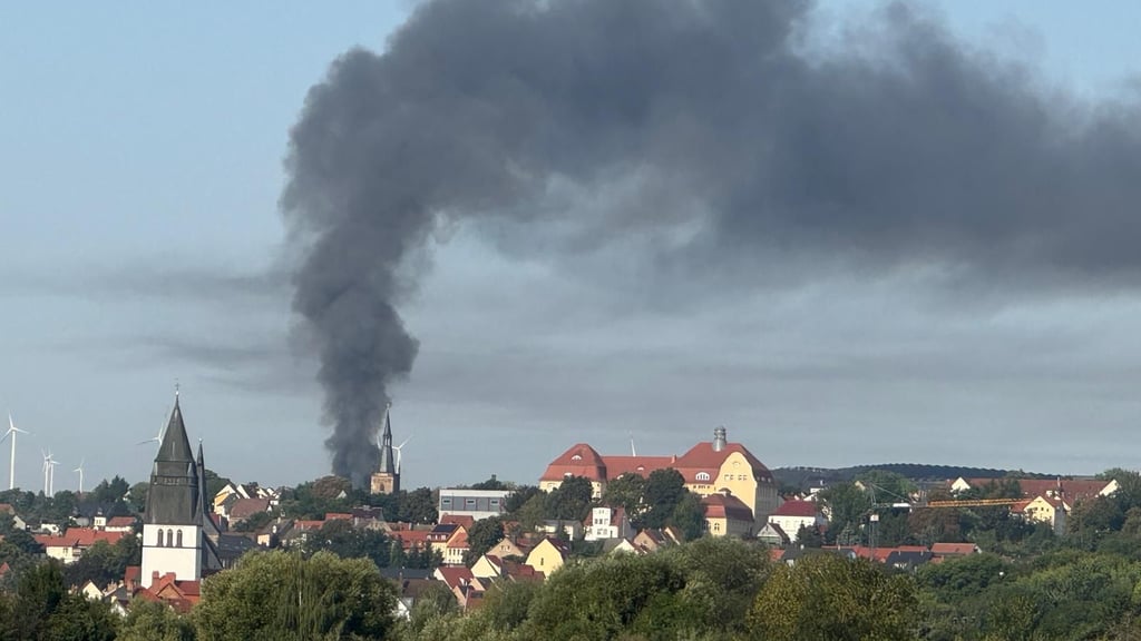 Eine gigantische Rauchwolke hängt über der Lutherstadt: Eine Recyclingfirma in Eisleben hat Feuer gefangen.