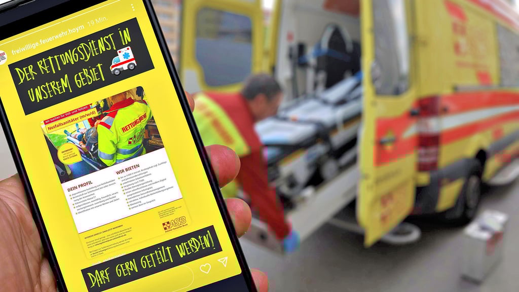 Das Sharepic des Arbeiter-Samariter-Bundes zur Suche eines Notfallsanitäters wird auch auf den Kanälen anderer Einrichtungen geteilt.
