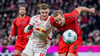 Leipzigs Christoph Baumgartner (l.) im Duell mit Harry Kane.