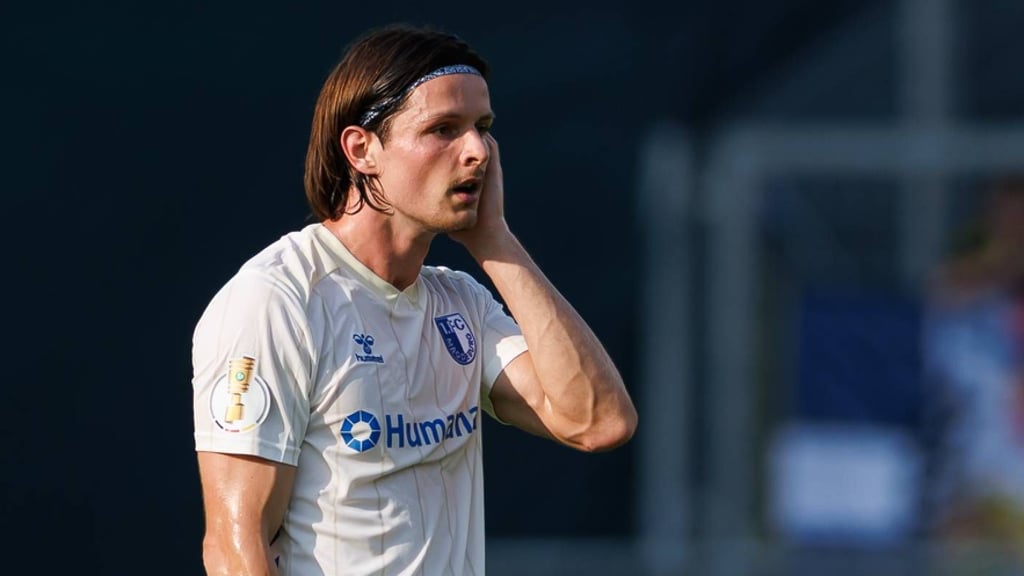 Jean Hugonet beim Spiel seines 1. FC Magdeburg gegen den 1. FC Saarbrücken im DFB-Pokal.
