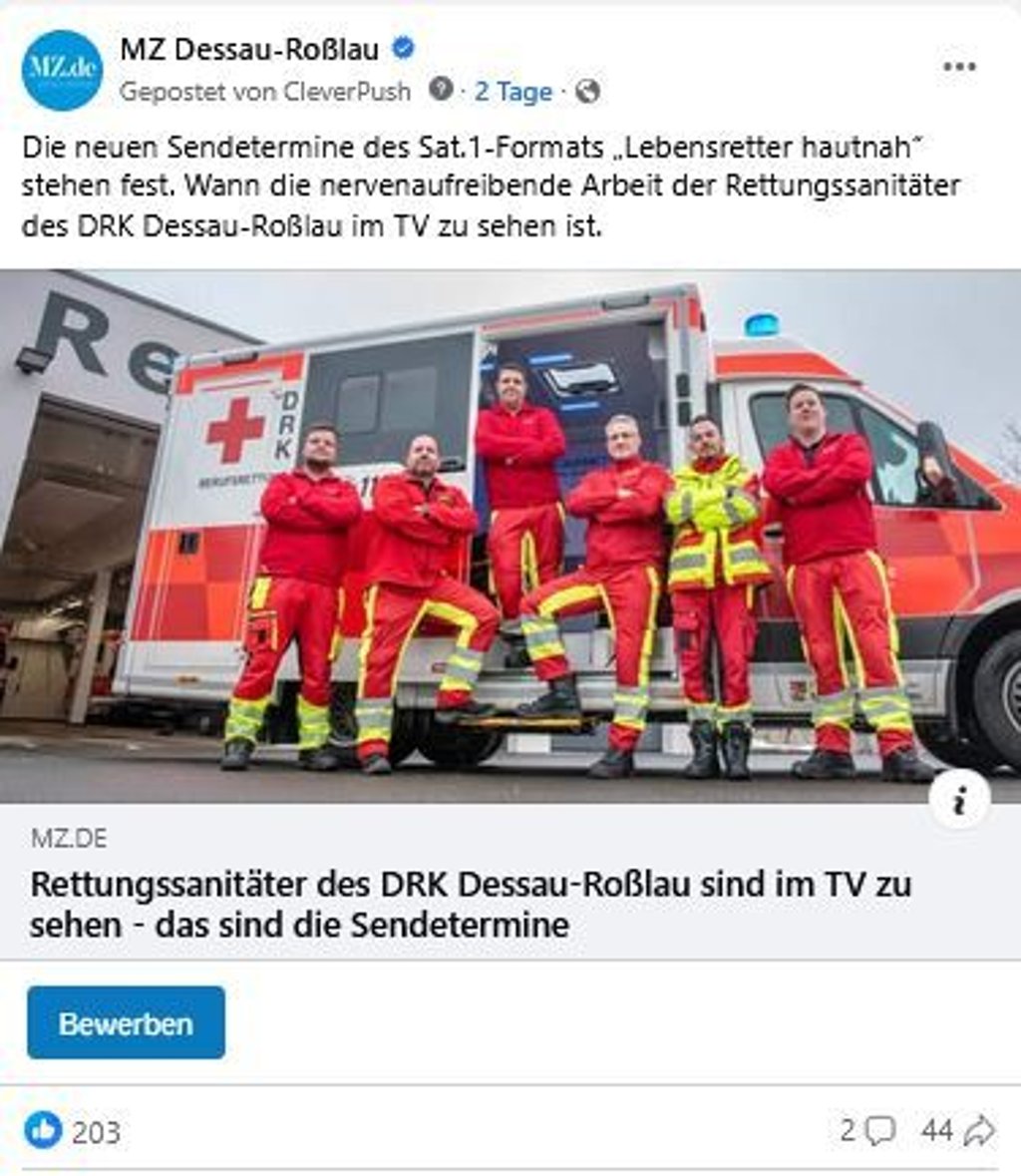 Der Facebook-Post zu den DRK-Lebensrettern aus Dessau.