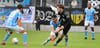 Nick Meier (M.) traf zur Pausenführung für den 1. FC Magdeburg II.