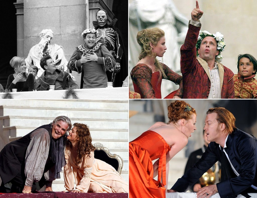 Die Bildkombo zeigt Probenfotos der Salzburger Festspiele von verschiedenen Schauspielern in der Rolle des Jedermann - von oben links nach rechts: 1963 Walter Reyer, 1999 Ulrich Tukur (mit Dörte Lyssewski); unten links nach rechts: 2007 Peter Simonischek (mit Marie Bäumer), 2011 Nicholas Ofczarek (mit Birgit Minichmayr).