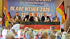 Die AfD-Politiker Tobias Rausch, Martin Reichardt, Lothar Waehler, Ulrich Siegmund und Gordon Köhler (v.l.n.r.) stellten sich sowie ihre Politik vor und beantworteten Fragen der Besucher. 