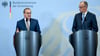 Pistorius und Merz bei ihrer Pressekonferenz nach der Kabinettssitzung im Bendlerblock.