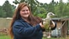 Laura mit Möwe Scuttle – frisch gestärkt vom Lachs und nach einer wilden Beißattacke gnädig genug für ein Pressefoto.