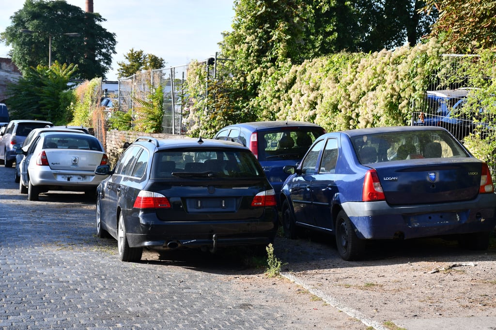 In einer Straße in Magdeburg stehen erneut Dutzende Autos ohne Kennzeichen. Das Ordnungsamt will dagegen jetzt vorgehen.