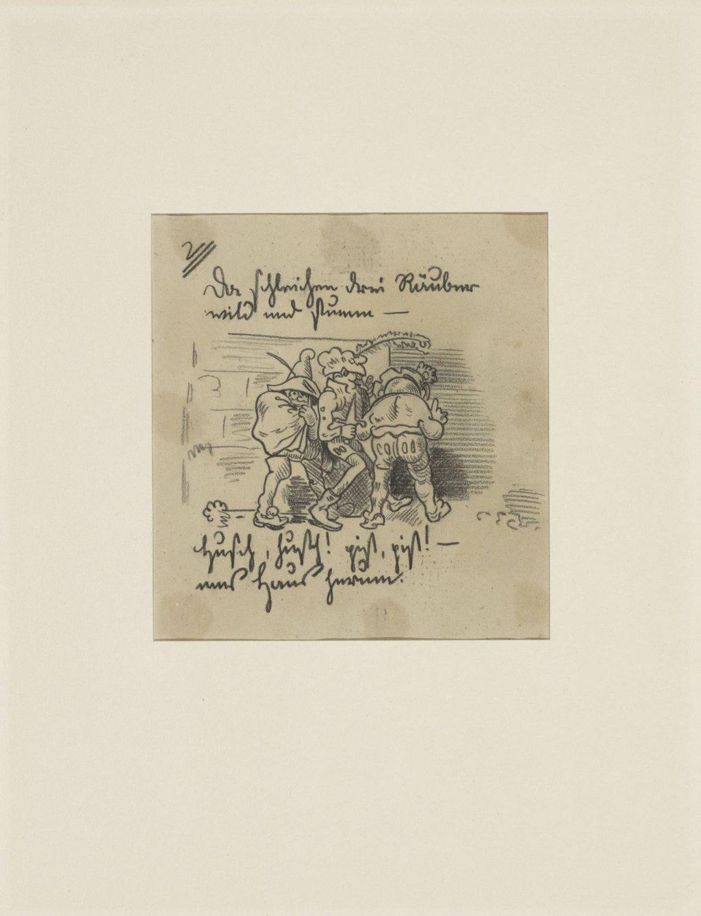 Die Zeichnung von Wilhelm Busch "Die drei Räuber". (Handout)