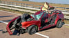 Das Autowrack vom Unfall auf der A36 in der Nähe von Güsten. Bei dem Unfall kam die Beifahrerin ums Leben. 