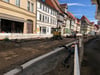 Blick in den Abschnitt des Steinwegs in Quedlinburg, der wegen der Bauarbeiten voll gesperrt ist.