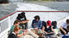 Erste Klimaaktivisten reisen mit der Fähre nach Borkum, um dort bei einem Protestcamp gegen die Erdgasbohrungen vor der Insel zu demonstrieren.