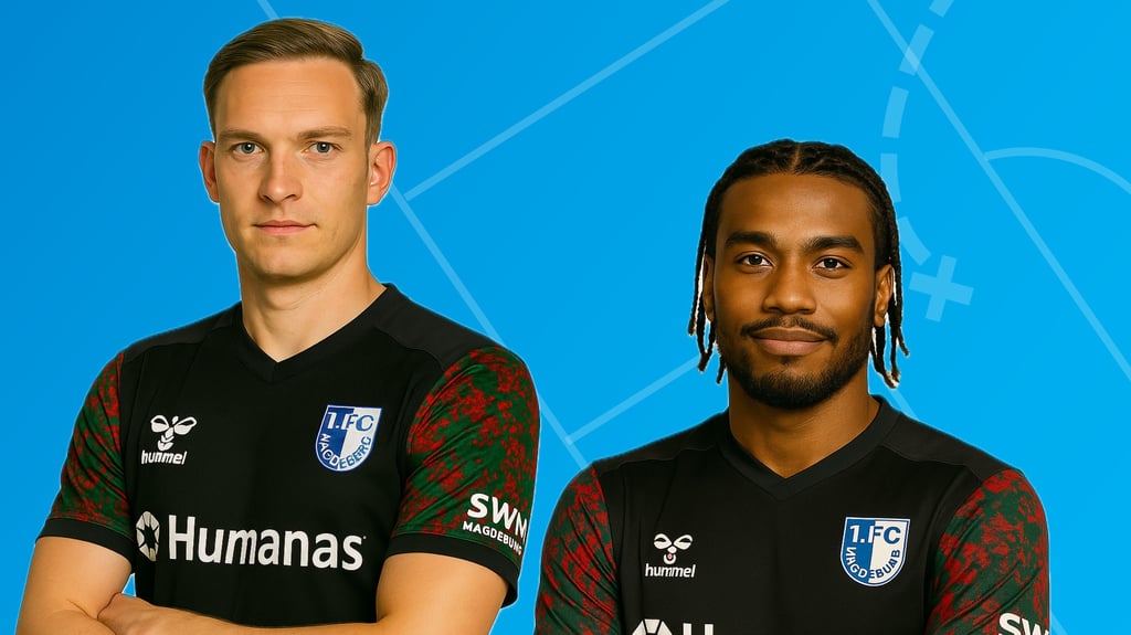 Maximilian Breunig (l.) und Ado Onaiwu sind neu beim 1. FC Magdeburg. Wir zeigen die Profile, Stärken und Schwächen der beiden Stürmer in der Analyse.