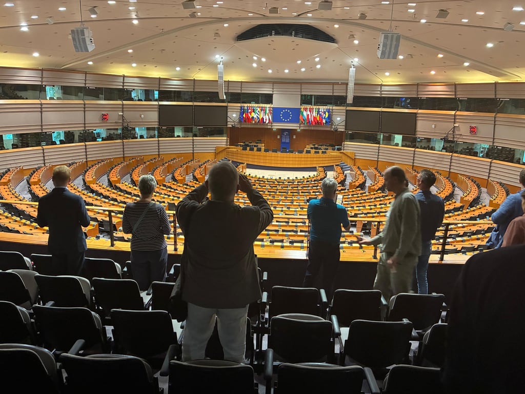 Auch einen Blick in den Plenarsaal des Parlaments in Brüssel erhaschte die Hallenser Reisegruppe. Mehr als 700 Abgeordnete finden dort Platz.