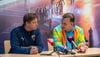 Nicolej Krickau (l.) wurde am Freitag auf einer Pressekonferenz on Geschäftsführer Bob Hanning als neuer Füchse-Coach präsentiert. 