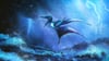 Starke Windböe brechen die zarten Knochen: Künstlerische Darstellung eines kleinen Pterodactylus-Babys in einem Tropengewitter.