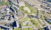 So ordnet sich der Hotelneubau auf dem Riebeckplatz ein. Nördlich des Rondells (schraffierte Fläche) wird das Zukunftszentrum stehen. 