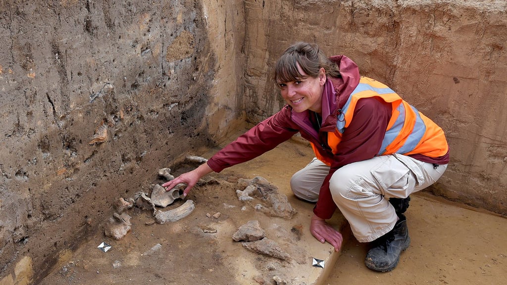 In dieser Grube, die in der Nähe von Gerstewitz ausgegraben wurde, wurden sowohl Tier- als auch Menschenknochen aus der Steinzeit gefunden, bei denen es sich laut der Hohenmölsener Archäologin Xandra Dalidowski um Opfergaben gehandelt haben könnte.