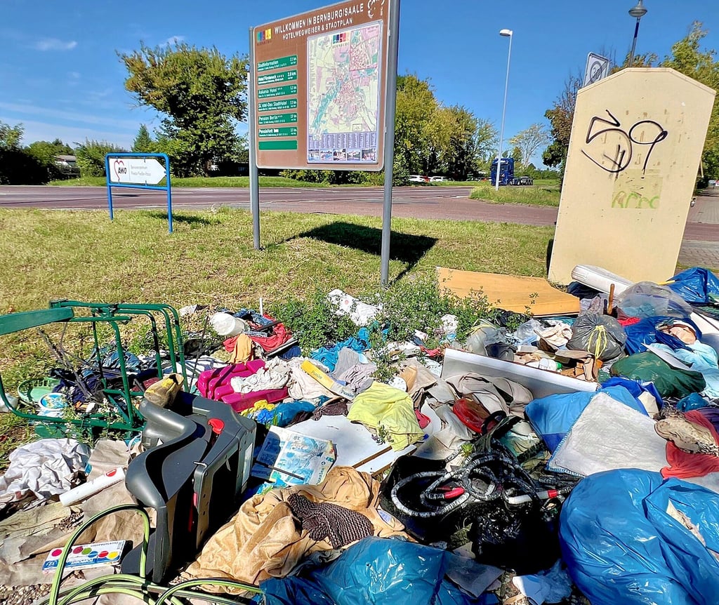 Ein illegaler Sperrmüllplatz hat sich direkt am Stadtrand von Bernburg in Richtung Peißen gebildet.