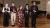 Die Finalisten des John-Cage-Awards 2025 im Halberstädter Rathaus: Anna Leyerer, Daniel Roth, Loré Lixenberg, Pietro Elia Barcellona und Markus Staible (von links).
