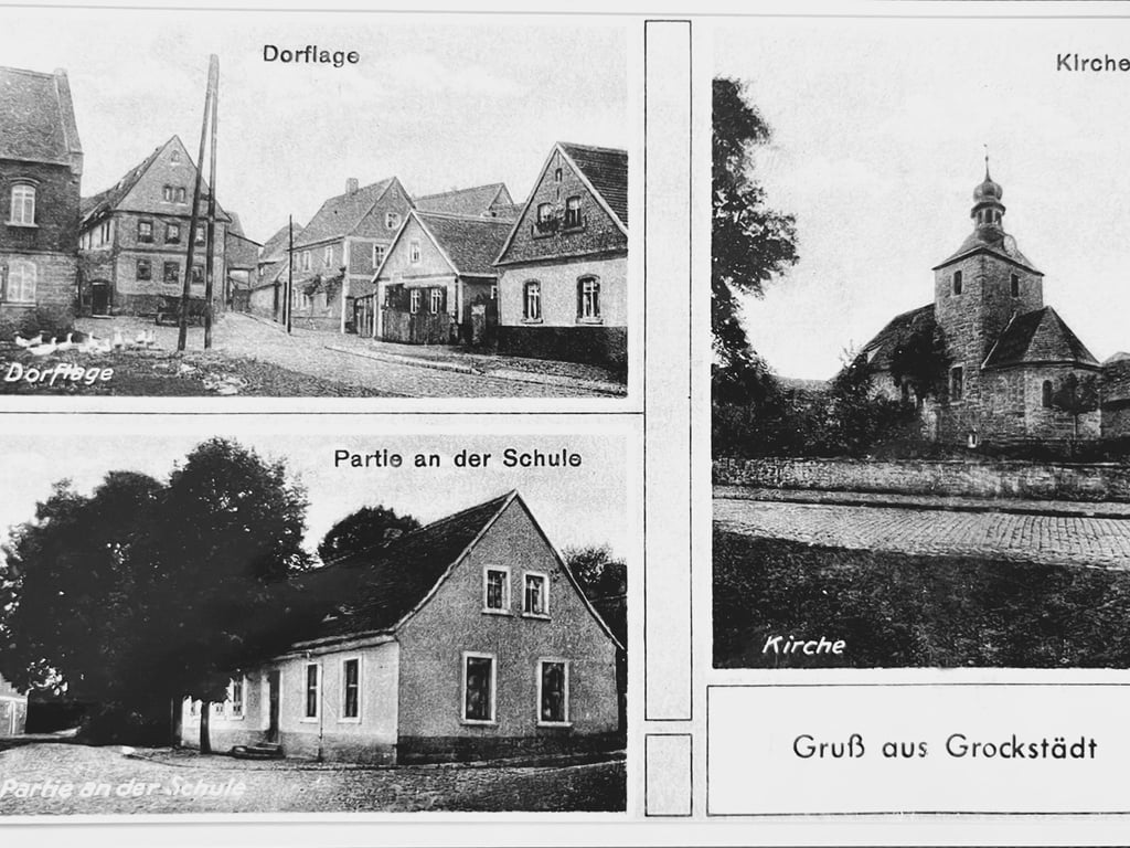 Auf dieser alten Postkarte von Grockstädt ist unter anderem die Kirche Sankt Michaelis abgebildet, die zum Tag des offenen Denkmals 2025 geöffnet hat.