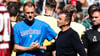 Der 1. FC Magdeburg um Sportgeschäftsführer Otmar Schork (r.) hält an Trainer Markus Fiedler fest.&nbsp;