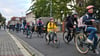 Fahrraddemo „Fahrradbus“ in der Magdeburger Nachtweide.