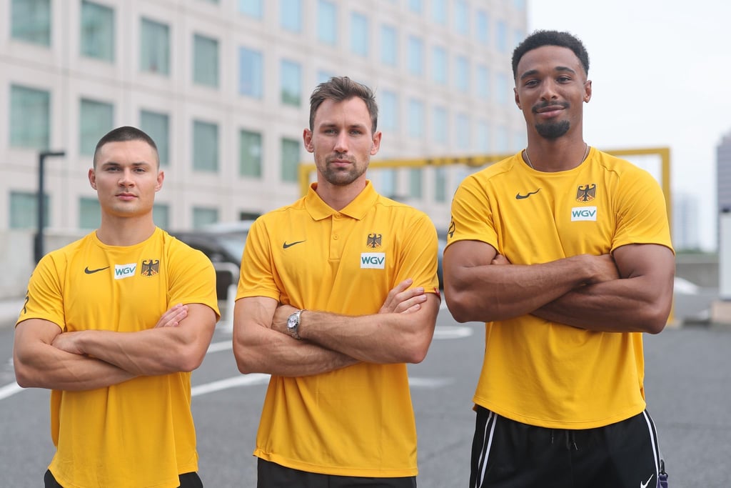 Das deutsche Trio Till Steinforth, Niklas Kaul und Leo Neugebauer (v. l.) freut sich auf den WM-Zehnkampf.