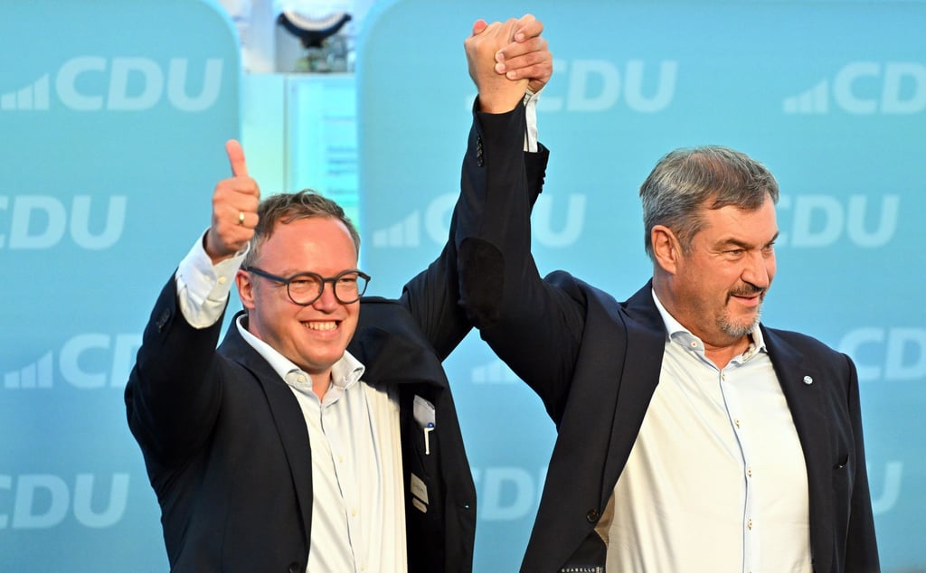 Mario Voigt und Markus Söder frotzeln über ein Bratwurst-Wettessen. (Archiv)