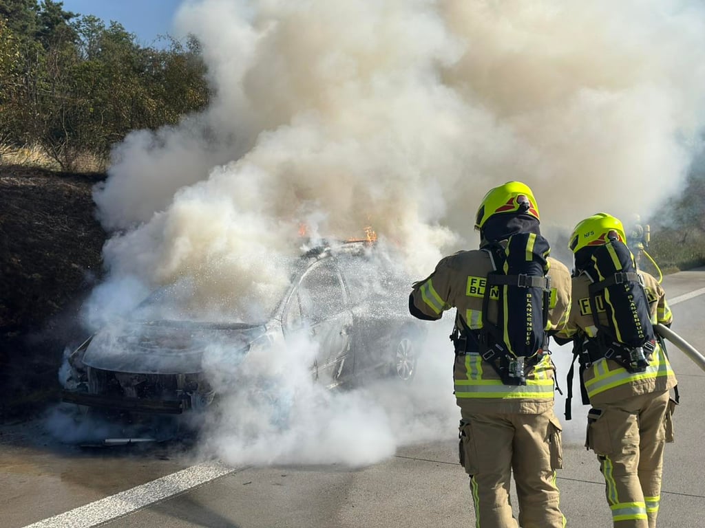 Feuer auf der A36 bei Blankenburg: Der Peugeot brannte völlig aus.