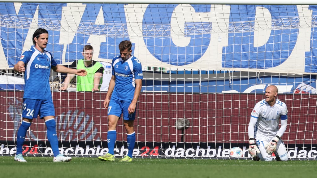 Nicht schon wieder! Ungläubige FCM-Blicke nach dem frühen Gegentor zum 0:1.