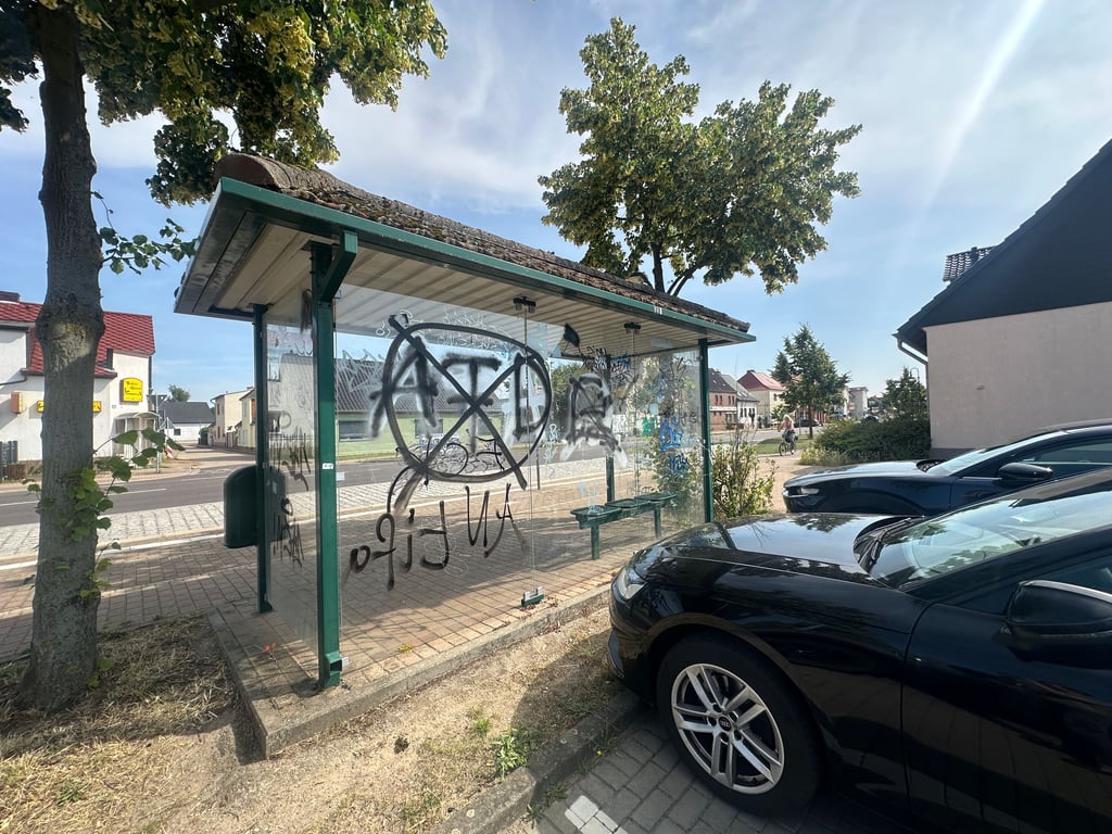 Auch an den Bushaltestellen der Gemeinde Biederitz prägen Graffitis das Erscheinungsbild.