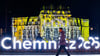 Die Lichtinstallation des polnischen Künstlers Ari Dykier, „Mechanical Opera“, wird auf das Chemnitzer Opernhaus projiziert.