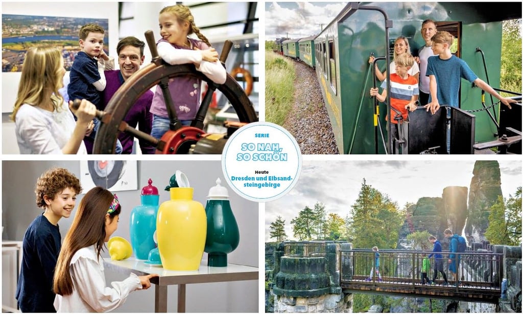 Eine Fahrt mit der Lößnitzgrundbahn, ein Besuch des Verkehrsmuseums und der Porzellan-Erlebniswelt und die Wanderung auf dem Malerweg: Dresden und Umgebung bieten jeden Menge Familien-Action.