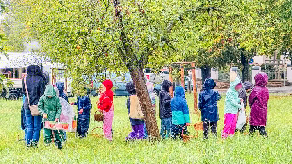Mädchen und Jungen der Grundschule Rehmsdorf gehörten am Donnerstag zu den Besuchern des Ernte- und Safttages auf der Zeitzer Bürgerobstwiese.
