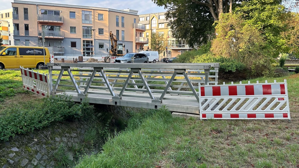 Magdeburgs kleinste Behelfsbrücke steht in den Goetheanlagen in Stadtfeld-Ost und überspannt die Schrote.